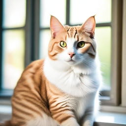 A beautiful cat with sleek fur, sitting gracefully on a sunny windowsill