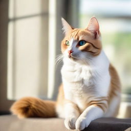 A beautiful cat with sleek fur, sitting gracefully on a sunny windowsill