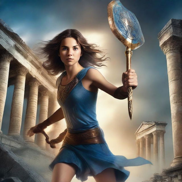 A captivating book cover for a prequel to the Percy Jackson series, focusing on Thalia