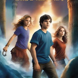 A captivating book cover for a prequel to the Percy Jackson series, focusing on Thalia, Luke, and Annabeth