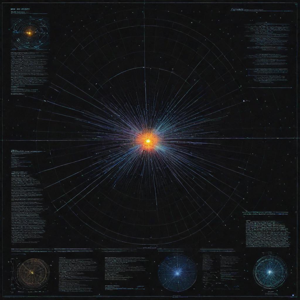 A detailed, high-tech research poster showcasing a pulsar, complete with intricate diagrams, equations, and bright, luminous illustrations of the pulsar itself, all branded with the GBPREP tag