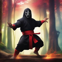 A human warrior monk from Dungeons and Dragons wearing a black lucha libre mask with vibrant accents