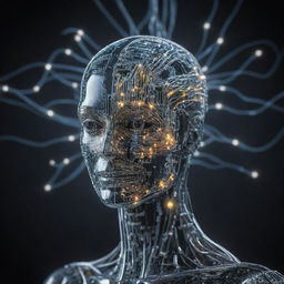 A creative representation of an AI entity, featuring luminous circuits, chrome finish and a neural network - a visual metaphor of artificial intelligence in action.