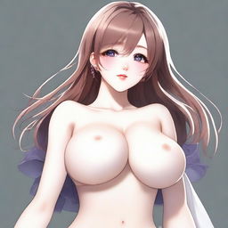 Create an image of a waifu character with sensual beauty, featuring measurements of 120 cm bust, 80 cm waist, and 110 cm hips, looking up from a top-down point of view