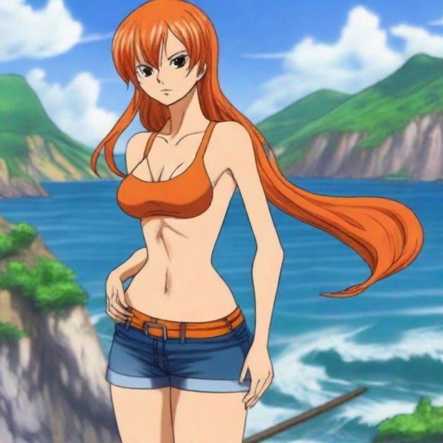 A realistic human depiction of Nami from One Piece