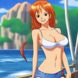 A realistic human depiction of Nami from One Piece