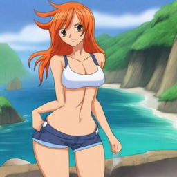 Create a realistic human depiction of Nami from One Piece