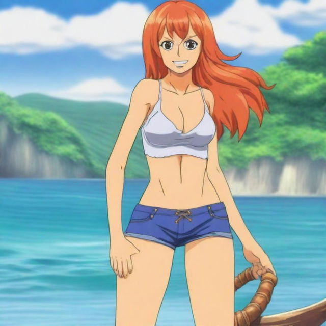 Create a realistic human depiction of Nami from One Piece