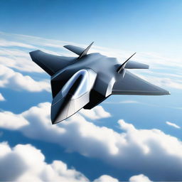 A realistic depiction of a next-generation stealth fighter jet flying through the sky