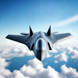 A realistic depiction of a next-generation stealth fighter jet flying through the sky