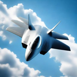 A realistic depiction of a next-generation stealth fighter jet flying through the sky