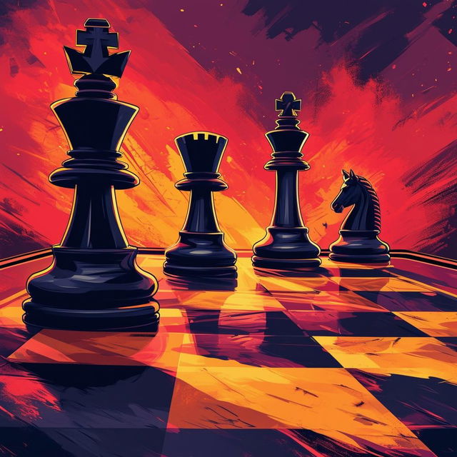 Create a book cover for 'Endgame Master: A Guide to Chess Endgames' featuring an intense chessboard scene in the final stages, with prominent kings and a sophisticated color palette