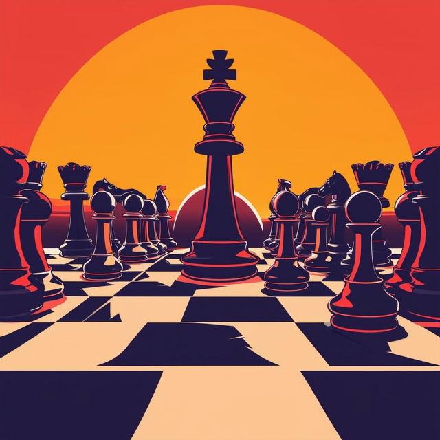 Create a book cover for 'Master: A Guide to Chess Endgames' featuring an intense chessboard scene in the final stages, with prominent kings and a sophisticated color palette