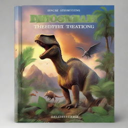 A captivating book cover featuring a realistic and detailed dinosaur scene