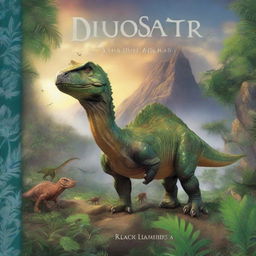 A captivating book cover featuring a realistic and detailed dinosaur scene