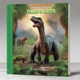 A captivating book cover featuring a realistic and detailed dinosaur scene