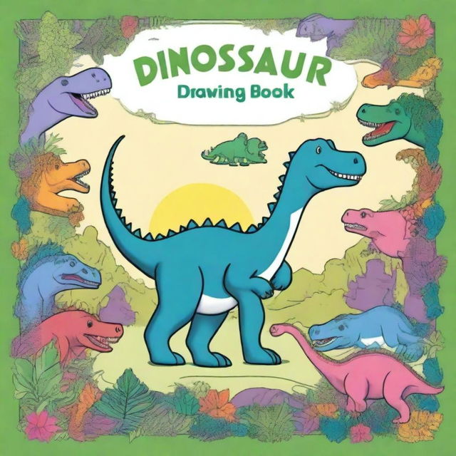 A dinosaur drawing book with 15 pages, including a front and back cover