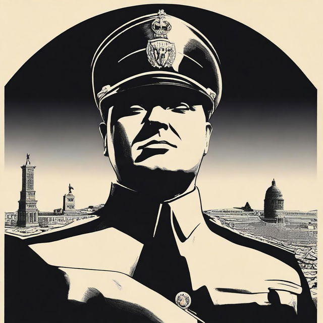 Create a vertical movie poster for a biopic about Benito Mussolini