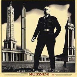 Create a vertical movie poster for a biopic about Benito Mussolini