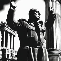 Create a vertical movie poster for a biopic about Benito Mussolini