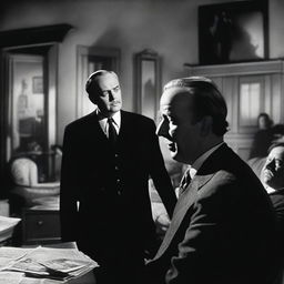 A detailed and realistic depiction of a scene from the classic film Citizen Kane, focusing on the character Charles Foster Kane in a dramatic moment