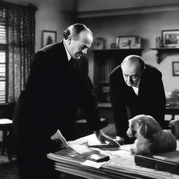 A detailed and realistic depiction of a scene from the classic film Citizen Kane, focusing on the character Charles Foster Kane in a dramatic moment