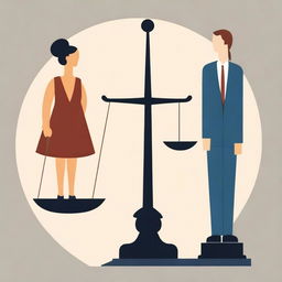 A powerful illustration depicting gender inequality, showing a woman and a man on a balanced scale, with the scale heavily tilted in favor of the man