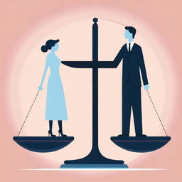 A powerful illustration depicting gender inequality, showing a woman and a man on a balanced scale, with the scale heavily tilted in favor of the man