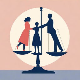 A powerful illustration depicting gender inequality, showing a woman and a man on a balanced scale, with the scale heavily tilted in favor of the man