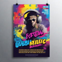 Create a flyer for urban music featuring vibrant colors, graffiti-style fonts, and energetic imagery