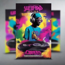 Create a flyer for urban music featuring vibrant colors, graffiti-style fonts, and energetic imagery