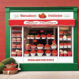 A vibrant and inviting exterior storefront display for a shop specializing in strawberries with cream