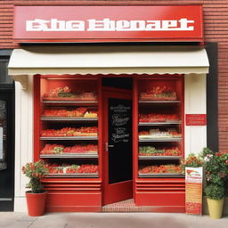 A vibrant and inviting exterior storefront display for a shop specializing in strawberries with cream