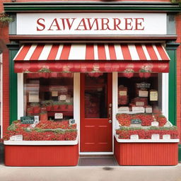 A vibrant and inviting exterior storefront display for a shop specializing in strawberries with cream