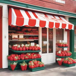 A vibrant and inviting exterior storefront display featuring strawberries with cream