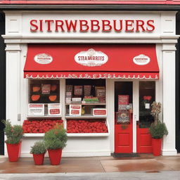 A vibrant and inviting exterior storefront display featuring strawberries with cream