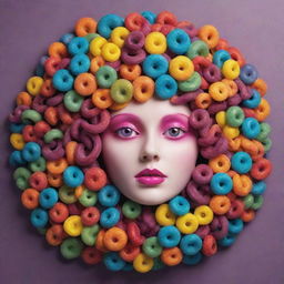 A mesmerizing Medusa with hair made of vibrant, delectable candy, creating an enchanting and whimsical visual.