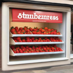 An exterior shop display window for a store named 'Market Strawberries'