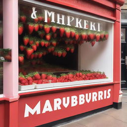 An exterior shop display window for a store named 'Market Strawberries'