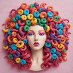 A mesmerizing Medusa with hair made of vibrant, delectable candy, creating an enchanting and whimsical visual.