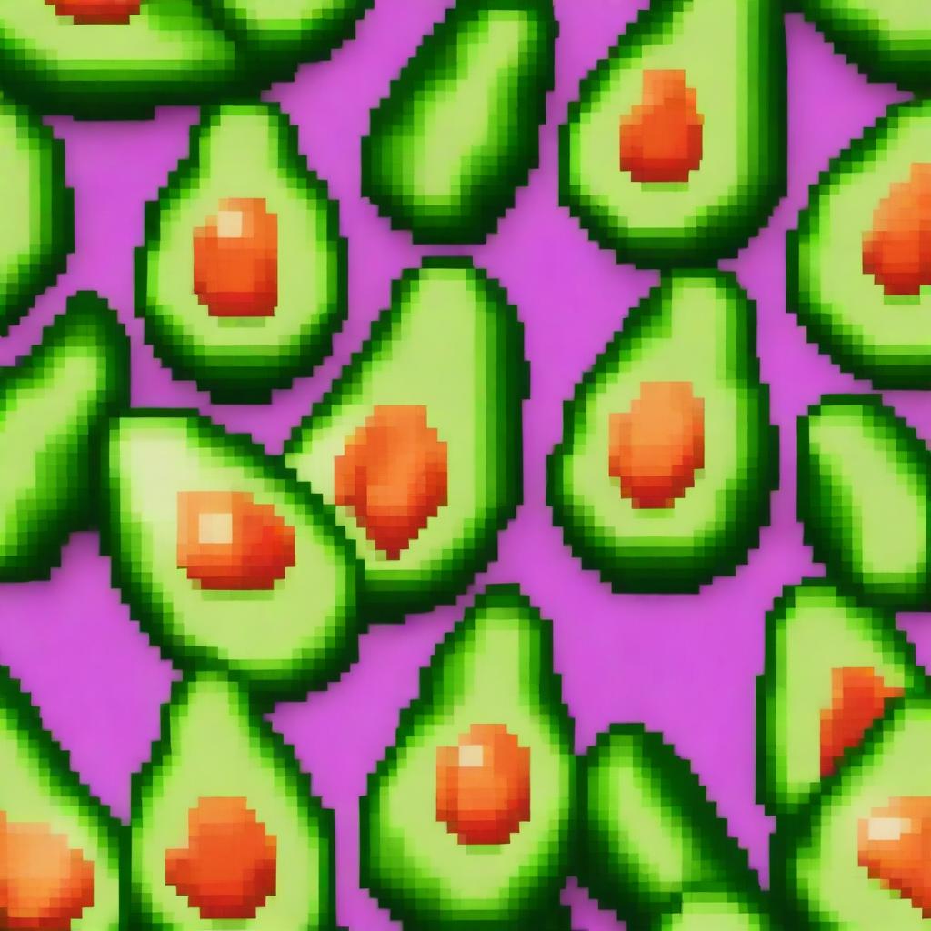 A pixel art texture of an avocado melon, showcasing the unique combination of avocado and melon elements in a vibrant and colorful style