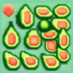 A pixel art texture of an avocado melon, showcasing the unique combination of avocado and melon elements in a vibrant and colorful style