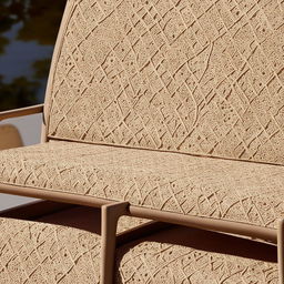 An outdoor seat fashioned with influences from emotive Arabic lines, crafted in sturdy material and studded with intricate, arabesque patterns.