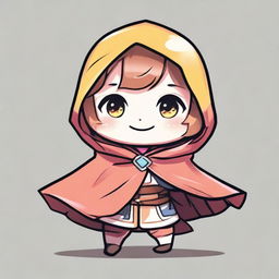 A cute chibi game character wearing a cape-like cloak, without a hoodie