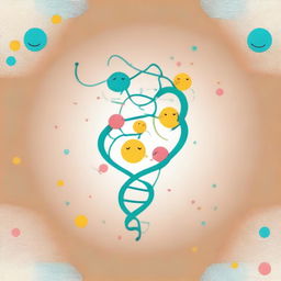 A cute representation of DNA, with a playful and friendly appearance