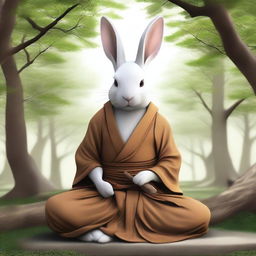 A rabbit man depicted as a serene monk