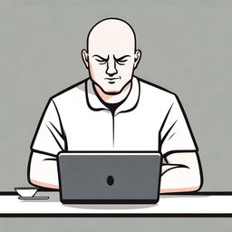 A cartoon-style image of a bald man sitting in front of his laptop