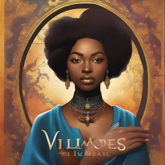 A novel cover for volume 1 of 'This villainess is a mage' featuring the novel title and a black woman whose eyes are closed by another black woman holding her