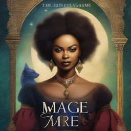 A novel cover for volume 1 of 'This villainess is a mage' featuring the novel title and a black woman whose eyes are closed by another black woman holding her