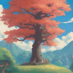 A detailed Studio Ghibli poster featuring a beautiful maple tree